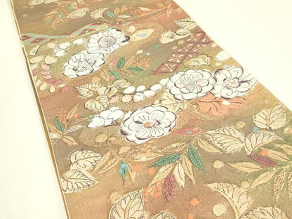 平和屋着物▼六通柄袋帯　辻が花　膨れ織　金糸　正絹　逸品　DABJ1572az