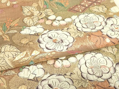 平和屋着物▼六通柄袋帯　辻が花　膨れ織　金糸　正絹　逸品　DABJ1572az