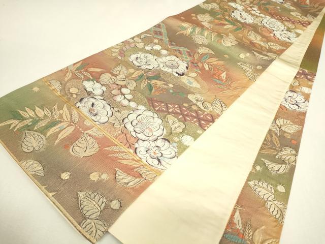 平和屋着物▼六通柄袋帯　辻が花　膨れ織　金糸　正絹　逸品　DABJ1572az