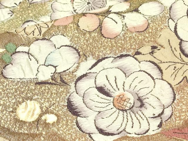 平和屋着物▼六通柄袋帯　辻が花　膨れ織　金糸　正絹　逸品　DABJ1572az