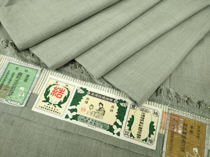 平和屋本店●極上　本場結城紬　重要無形文化財　奥順謹製　色無地　薄い豆がら茶色　証紙付き　逸品　DZAA7655kh6