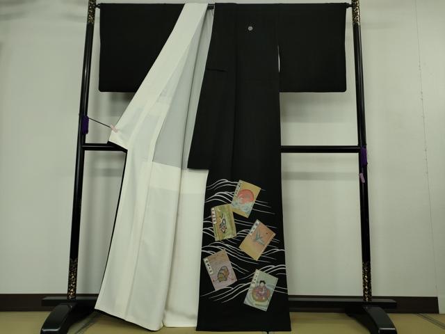 平和屋本店●極上　中国人間国宝　将雪英　中国三大刺繍　総相良刺繍　黒留袖　日本昔話　逸品　DZAA3176kh6