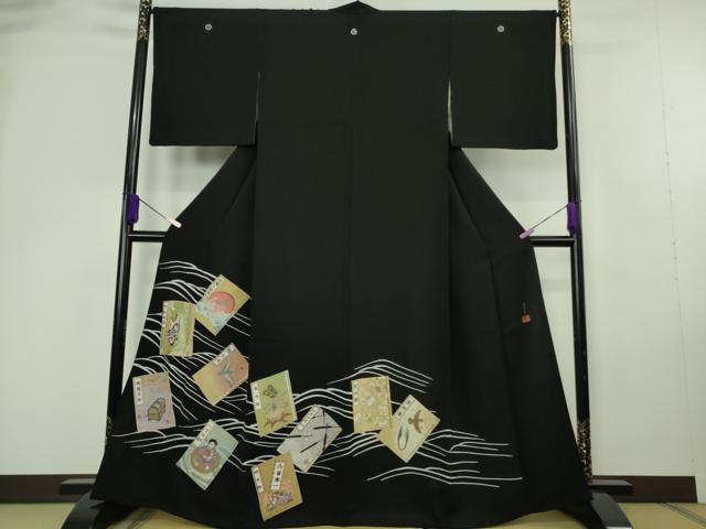 平和屋本店●極上　中国人間国宝　将雪英　中国三大刺繍　総相良刺繍　黒留袖　日本昔話　逸品　DZAA3176kh6