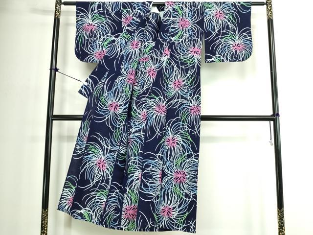 平和屋着物∴夏物　浴衣　注染　手縫い　乱菊　綿　逸品　DABJ4318cd