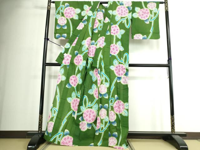 平和屋着物∴夏物　浴衣　注染　紫陽花　綿　逸品　DABJ4329cd