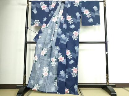 平和屋着物∴夏物　浴衣　草花文　百合　綿　逸品　DABJ4319cd