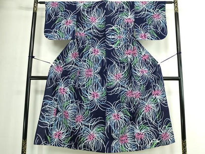 平和屋着物∴夏物　浴衣　注染　手縫い　乱菊　綿　逸品　DABJ4318cd