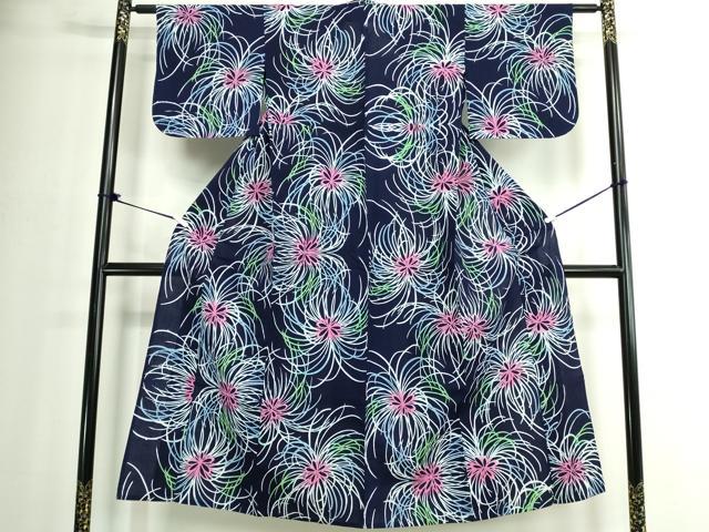 平和屋着物∴夏物　浴衣　注染　手縫い　乱菊　綿　逸品　DABJ4318cd