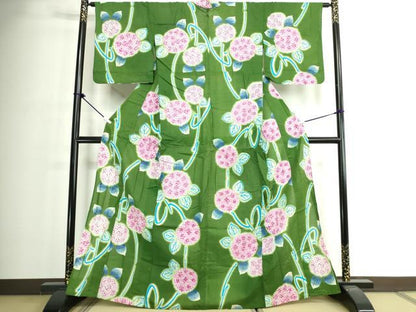 平和屋着物∴夏物　浴衣　注染　紫陽花　綿　逸品　DABJ4329cd