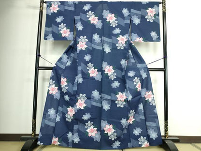 平和屋着物∴夏物　浴衣　草花文　百合　綿　逸品　DABJ4319cd