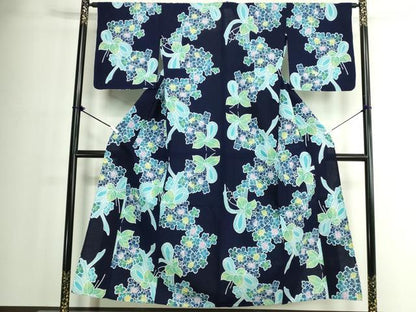 平和屋着物∴夏物　浴衣　注染　手縫い　花束文　リボン　綿　逸品　DABJ4335cd
