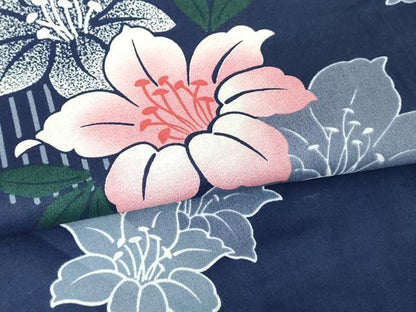 平和屋着物∴夏物　浴衣　草花文　百合　綿　逸品　DABJ4319cd
