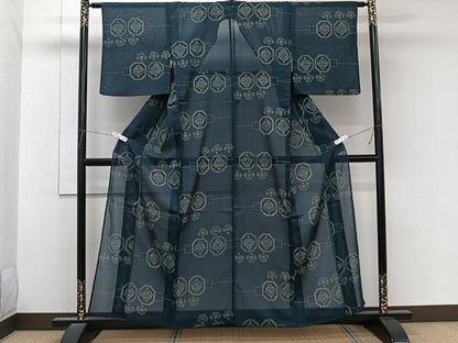 平和屋着物＊夏物　小紋　紗　亀甲草花文　洗える着物　CABL6857xi