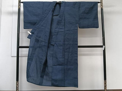 平和屋着物＊夏物　男性　小紋　縮織　濃藍色　CABL6859xi