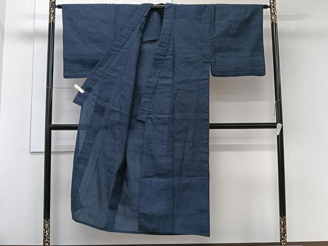 平和屋着物＊夏物　男性　小紋　縮織　濃藍色　CABL6859xi