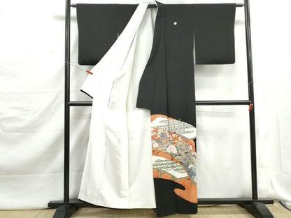 平和屋着物■豪華黒留袖　流水花鳥文　金彩　正絹　逸品　DABJ5191qa