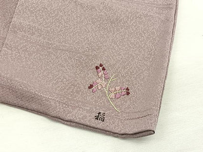 平和屋着物▽上質な色無地　単衣　横段地紋　赤白橡色　正絹　逸品　BAAY4506hv