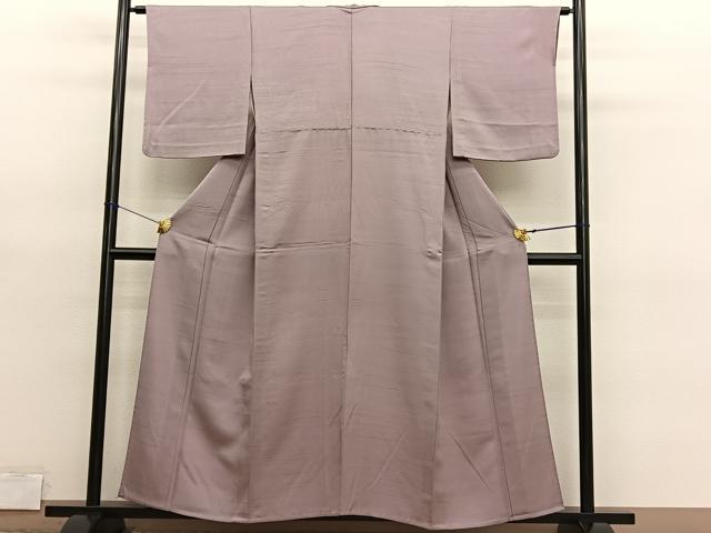 平和屋着物▽上質な色無地　単衣　横段地紋　赤白橡色　正絹　逸品　BAAY4506hv
