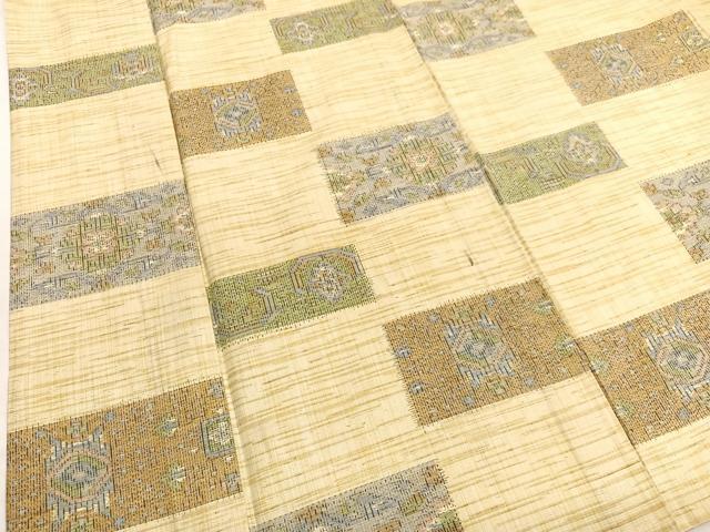 平和屋着物▽上質な紬　単衣　横段飾花文　正絹　逸品　BAAY4513hv