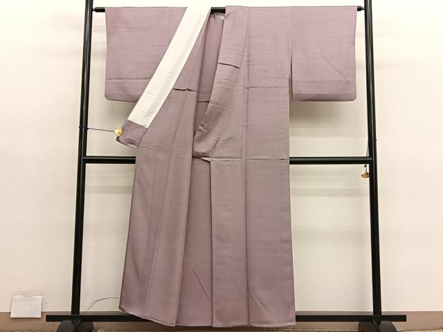 平和屋着物▽上質な色無地　単衣　横段地紋　赤白橡色　正絹　逸品　BAAY4506hv