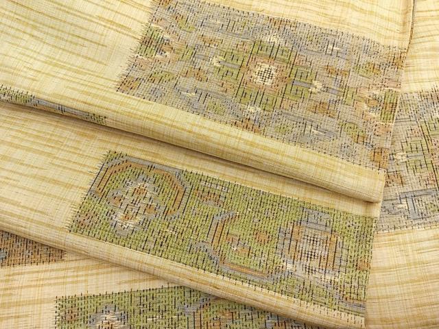 平和屋着物▽上質な紬　単衣　横段飾花文　正絹　逸品　BAAY4513hv