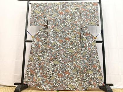 平和屋着物■上質な小紋　型染め　切嵌花鳥文　正絹　逸品　BAAY5577yc