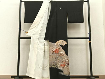 平和屋着物■豪華黒留袖　駒刺繍　地紙花鳥文　金彩　正絹　逸品　BAAY6598hj