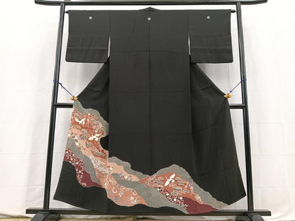 平和屋着物■豪華黒留袖　刺繍　飛鶴道長花文　金糸　西部扱い　正絹　逸品　BAAY5667yc