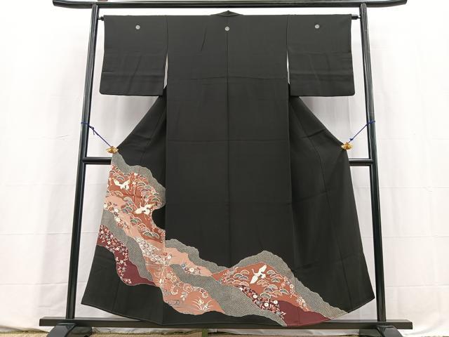 平和屋着物■豪華黒留袖　刺繍　飛鶴道長花文　金糸　西部扱い　正絹　逸品　BAAY5667yc