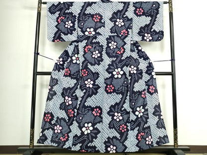平和屋着物∴夏物　浴衣　有松鳴海絞り　流水花文　綿　逸品　DABJ4296cd