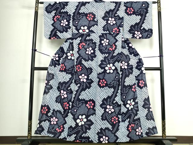 平和屋着物∴夏物　浴衣　有松鳴海絞り　流水花文　綿　逸品　DABJ4296cd