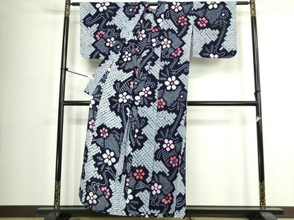 平和屋着物∴夏物　浴衣　有松鳴海絞り　流水花文　綿　逸品　DABJ4296cd