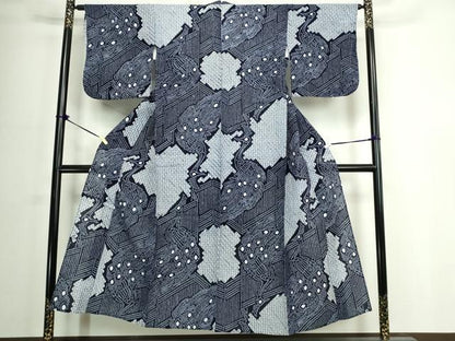 平和屋着物∴夏物　浴衣　有松鳴海絞り　孔雀文　綿　逸品　DABJ4301cd