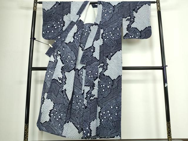 平和屋着物∴夏物　浴衣　有松鳴海絞り　孔雀文　綿　逸品　DABJ4301cd
