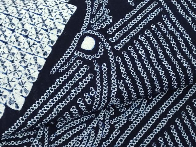 平和屋着物∴夏物　浴衣　有松鳴海絞り　孔雀文　綿　逸品　DABJ4301cd