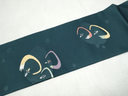 平和屋着物●九寸名古屋帯　鶴のたわむれ　正絹　逸品　CABL5050hy