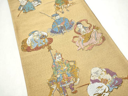 平和屋着物●六通柄袋帯 七福神 金糸 正絹 逸品 CABL5087hy