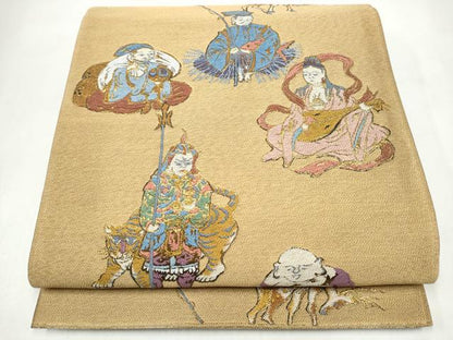 平和屋着物●六通柄袋帯 七福神 金糸 正絹 逸品 CABL5087hy