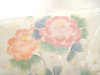 平和屋着物●塩瀬 九寸名古屋帯 友禅 作家物 流水草花文 正絹 逸品 CABL5076hy