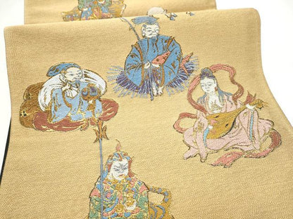 平和屋着物●六通柄袋帯 七福神 金糸 正絹 逸品 CABL5087hy