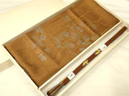 平和屋本店●和装小物　帯締め・帯揚げセット　高麗組　松竹梅芝花文　金糸　銀彩　正絹　逸品　未使用　AABL5250ay