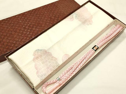 平和屋本店●和装小物　帯締め・帯揚げセット　丸組　雲取り花文　金糸　正絹　逸品　未使用　AABL5262ay