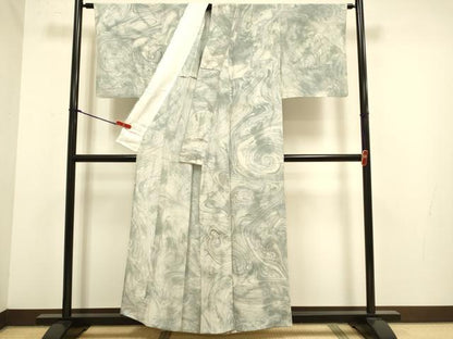 平和屋着物▽上質な小紋　単衣　墨流し文様　正絹　逸品　DABJ6554du