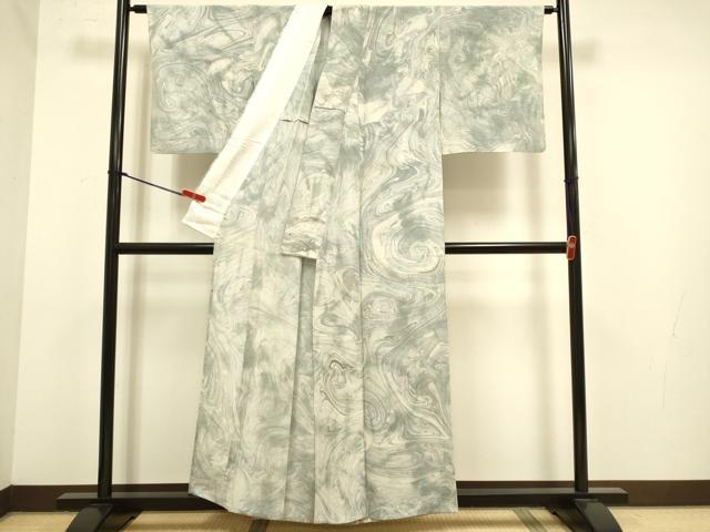平和屋着物▽上質な小紋　単衣　墨流し文様　正絹　逸品　DABJ6554du