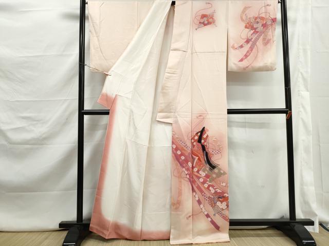 平和屋着物■訪問着　扇面人物御所車花文　鬘帯　暈し染め　正絹　逸品　DABJ5239qa