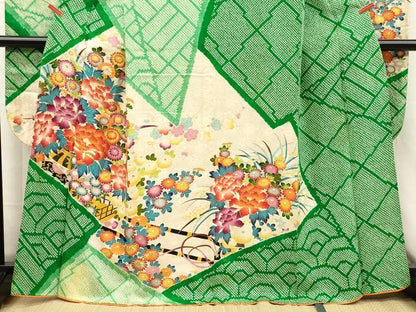 平和屋着物■豪華振袖　駒刺繍　絞り　草花文　枝梅　金彩　正絹　逸品　DABJ4354cd
