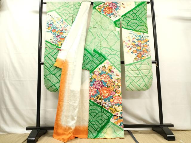 平和屋着物■豪華振袖　駒刺繍　絞り　草花文　枝梅　金彩　正絹　逸品　DABJ4354cd