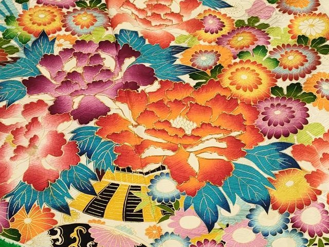 平和屋着物■豪華振袖　駒刺繍　絞り　草花文　枝梅　金彩　正絹　逸品　DABJ4354cd