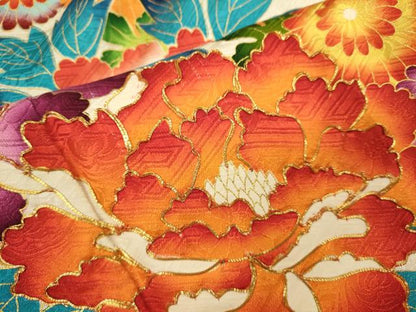 平和屋着物■豪華振袖　駒刺繍　絞り　草花文　枝梅　金彩　正絹　逸品　DABJ4354cd