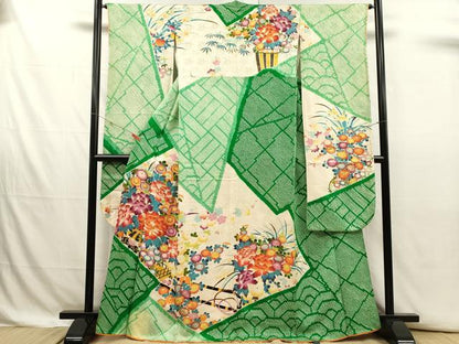 平和屋着物■豪華振袖　駒刺繍　絞り　草花文　枝梅　金彩　正絹　逸品　DABJ4354cd